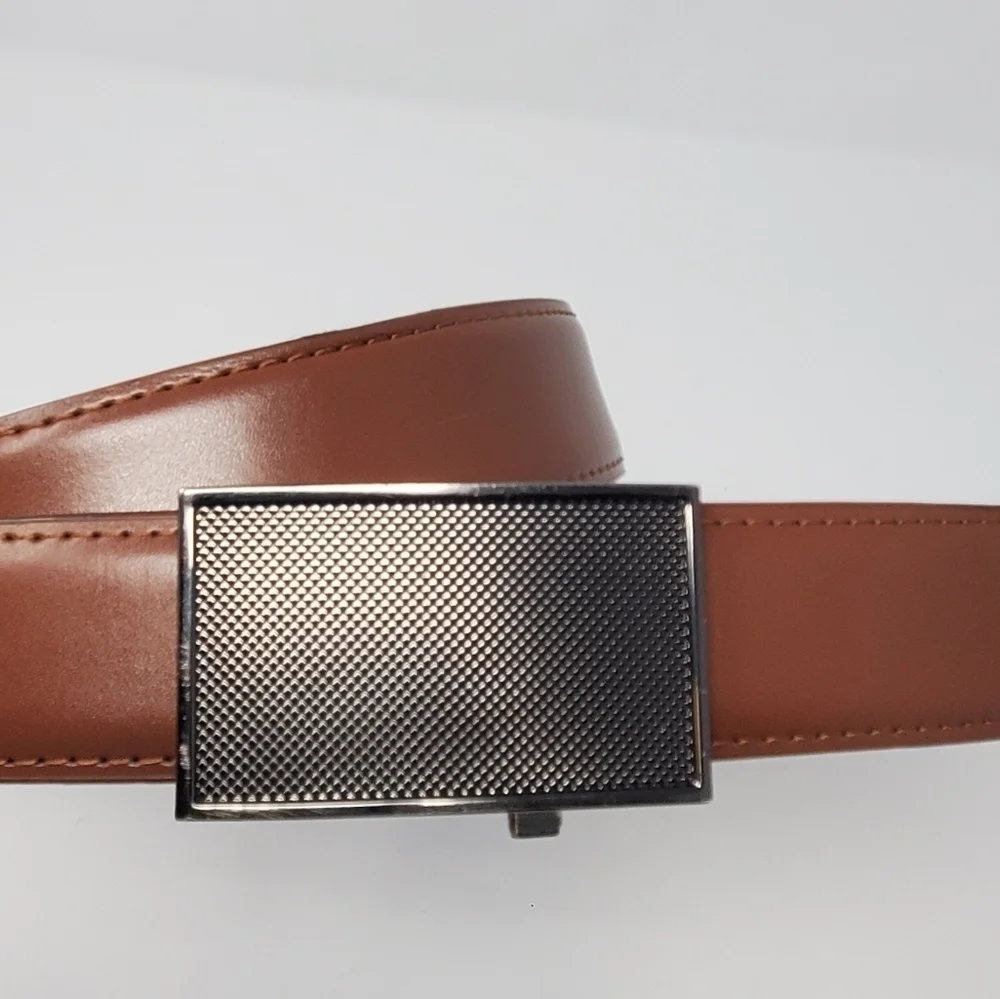 VERA PELLE COGNAC BROWN GENUINE LEATHER BELT ITALY GUNMETAL BUCKLE MEN 44 SLIDE